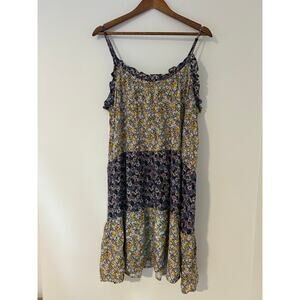 Natural Life L / XL Flowy Tiered Ruffle Dress Spaghetti Strap Dress 100% Rayon